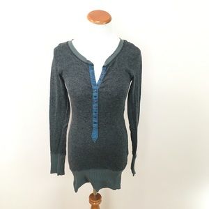 Free People Henley Long Sleeve Top Long Torso‎ Green Women’s Sz Small
